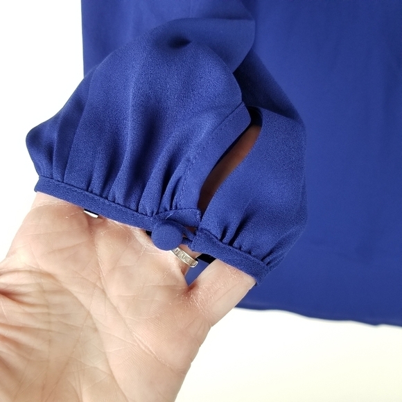 J. Crew 0 Blue Pullover Tunic Blouse Vneck long sleeve high low hem Piping - Picture 3 of 7